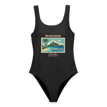 Polynesien Bora Bora Vintage Reisemarke - Frauen Badeanzug - Schwarz - Vorne - AI Model Female 172 light (172cm)