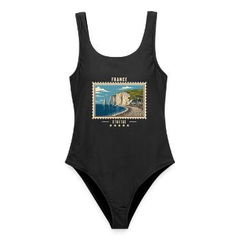 Frankreich Étretat Vintage Reisemarke - Frauen Badeanzug - Schwarz - Vorne - AI Model Female 172 light (172cm)