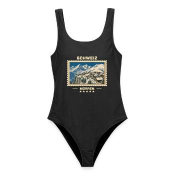 Schweiz Mürren Winter Vintage Reisemarke - Frauen Badeanzug - Schwarz - Vorne - AI Model Female 172 light (172cm)