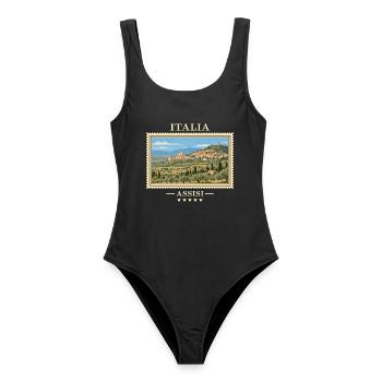 Italien Assisi Vintage Reisemarke - Frauen Badeanzug - Schwarz - Vorne - AI Model Female 172 light (172cm)