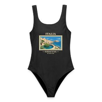 Italien Syrakus Vintage Reisemarke - Frauen Badeanzug - Schwarz - Vorne - AI Model Female 172 light (172cm)
