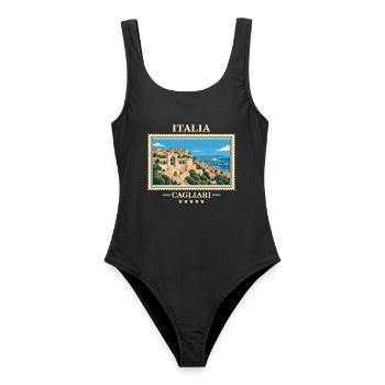 Italien Cagliari Vintage Reisemarke - Frauen Badeanzug - Schwarz - Vorne - AI Model Female 172 light (172cm)