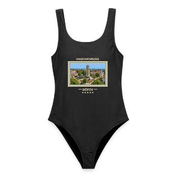 Ungarn Siófok Vintage Reisemarke - Frauen Badeanzug - Schwarz - Vorne - AI Model Female 172 light (172cm)