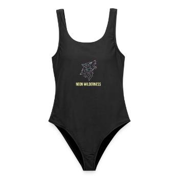 Wolf Neon Wilderness - Frauen Badeanzug - Schwarz - Vorne - AI Model Female 172 light (172cm)