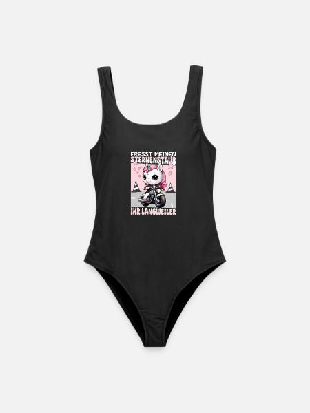 Einhorn auf Motorrad - Frauen Badeanzug - Schwarz