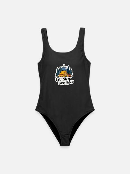 Camping Spruch Eat Sleep Camp Repeat Camper Outdoo - Frauen Badeanzug - Schwarz