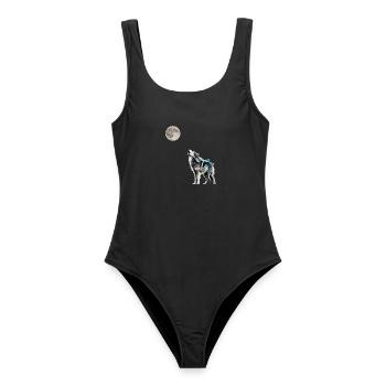 Mond ,Wolf - Frauen Badeanzug - Schwarz - Vorne - AI Model Female 172 light (172cm)