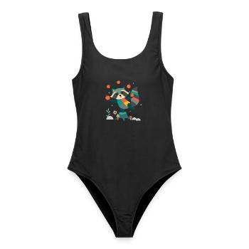 Raton laveur joueur jonglant joyeusement avec des pommes - Maillot de bain femme - noir - Devant - AI Model Female 172 light (172cm)