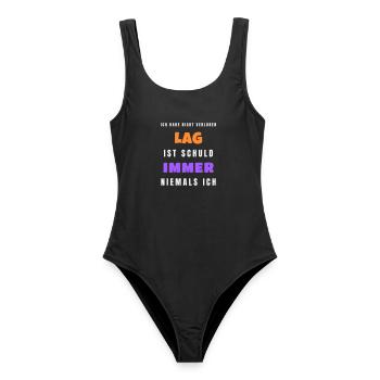 Lag ist schuld niemals ich - Gamer Spruch - Frauen Badeanzug - Schwarz - Vorne - AI Model Female 172 light (172cm)