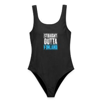 Straight Outta Finland - Finnland - finnisch - Frauen Badeanzug - Schwarz - Vorne - AI Model Female 172 light (172cm)