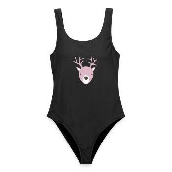 Rudolph Geweih Herz Nase skandinavisch Kinder cool - Frauen Badeanzug - Schwarz - Vorne - AI Model Female 172 light (172cm)
