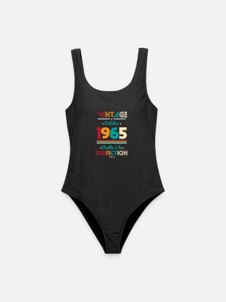 60. Geburtstag - Jahrgang - Oktober 1965 - Frauen Badeanzug - Schwarz