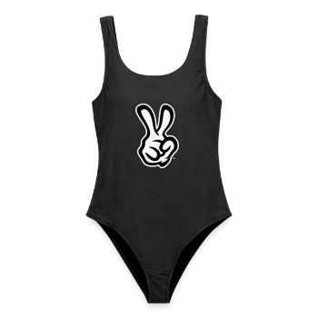Victory Hand Signals (Right Hand / NEG / 2C) - Women's Swimsuit - black - Front - AI Model Female 172 light (172cm)