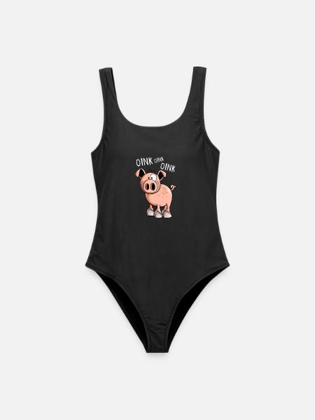 Kleines Oink Schwein - Comic - Schweine - Tiere - Frauen Badeanzug - Schwarz