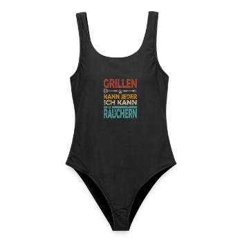 GRILLEN KANN JEDER ICH KANN RÄUCHERN - Frauen Badeanzug - Schwarz - Vorne - AI Model Female 172 light (172cm)
