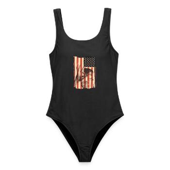USA Flagge mit Totenkopf - Frauen Badeanzug - Schwarz - Vorne - AI Model Female 172 light (172cm)