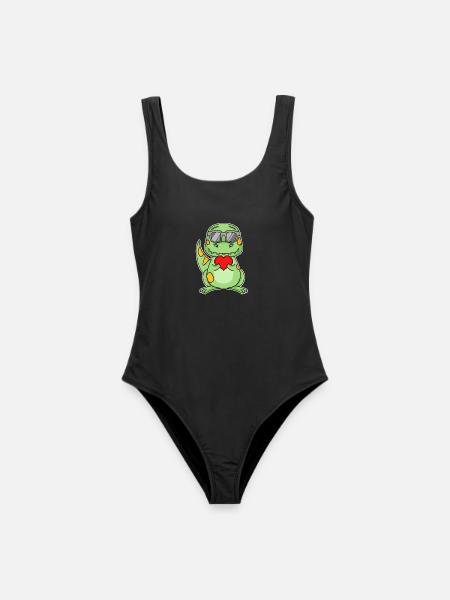 Dinosaurier mit Herz - Liebe Romantisch - Frauen Badeanzug - Schwarz