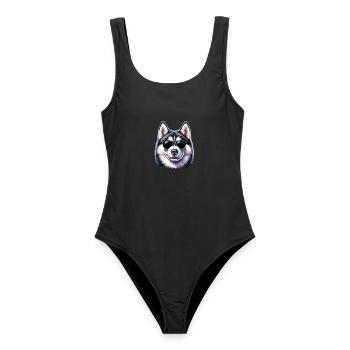 Cooler Husky mit Sonnenbrille - Frauen Badeanzug - Schwarz - Vorne - AI Model Female 172 light (172cm)