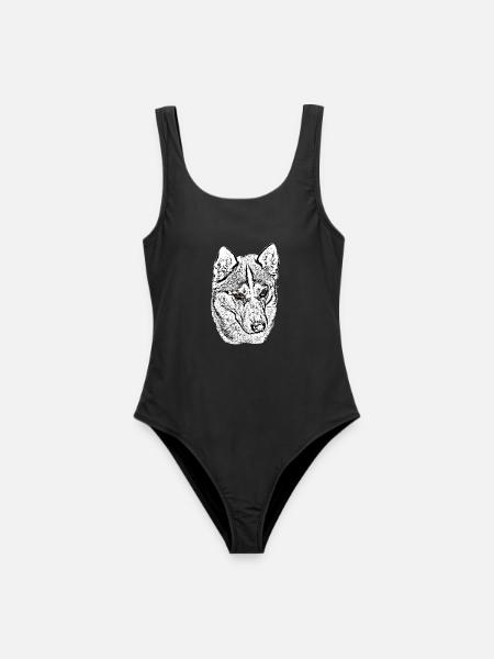 Wolfskopf Husky Linienzeichnung braune Augen - Frauen Badeanzug - Schwarz