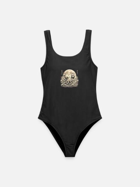 Vintage Oktopus unter Vollmond mit Segelschiff - Frauen Badeanzug - Schwarz