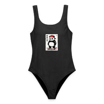 Panda Skate Bruh mit roter Cap - Frauen Badeanzug - Schwarz - Vorne - AI Model Female 172 light (172cm)