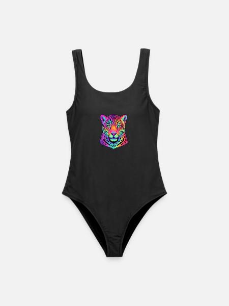 Neon-Leopardenporträt - Frauen Badeanzug - Schwarz