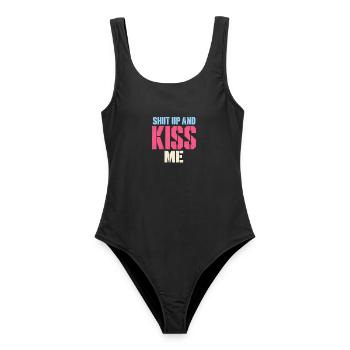 Shut Up And Kiss Me Küss Mich Einfach Valentinstag - Frauen Badeanzug - Schwarz - Vorne - AI Model Female 172 light (172cm)