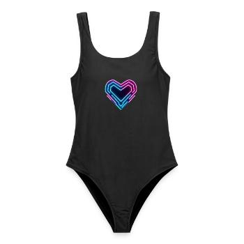 Futuristisches Neon-Herz | Cyber Heart Love Design - Frauen Badeanzug - Schwarz - Vorne - AI Model Female 172 light (172cm)