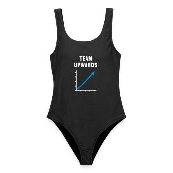 Team Aufwärts (Erfolg / Fortschritt / NEG Skyblue 2C) - Frauen Badeanzug - Schwarz - Vorne - AI Model Female 172 light (172cm)