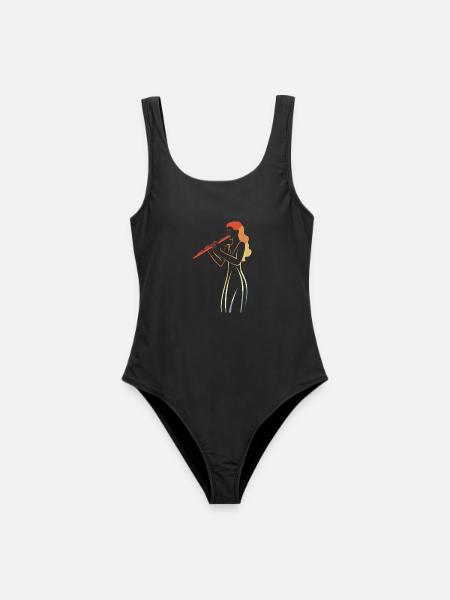 Vintage Flötenspielerin Skizze - Frauen Badeanzug - Schwarz