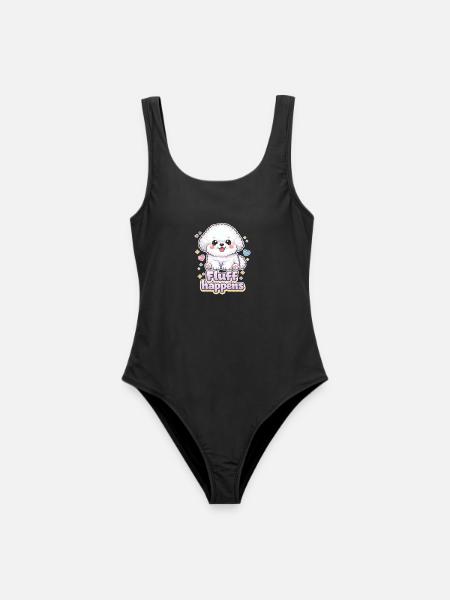 Fluff Happens – kawaii Bichon Dog Design - Frauen Badeanzug - Schwarz