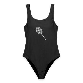 Minimalistische Tennisracket Linienkunst - Frauen Badeanzug - Schwarz - Vorne - AI Model Female 172 light (172cm)