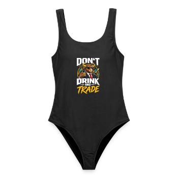 Don't drink and trade - Frauen Badeanzug - Schwarz - Vorne - AI Model Female 172 light (172cm)