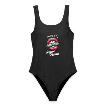 LOOKING FOR A SUGAR MAMA - Frauen Badeanzug - Schwarz - Vorne - AI Model Female 172 light (172cm)