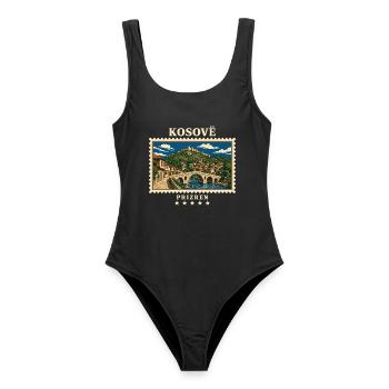 Kosovo Prizren Vintage Reisemarke - Frauen Badeanzug - Schwarz - Vorne - AI Model Female 172 light (172cm)
