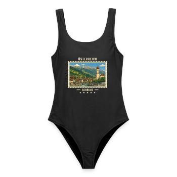 Österreich Schruns Vintage Reisemarke - Frauen Badeanzug - Schwarz - Vorne - AI Model Female 172 light (172cm)