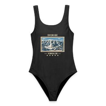 Schweden Vemdalen Winter Vintage Reisemarke - Frauen Badeanzug - Schwarz - Vorne - AI Model Female 172 light (172cm)