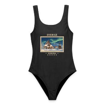 Schweden Kiruna Winter Vintage Reisemarke - Frauen Badeanzug - Schwarz - Vorne - AI Model Female 172 light (172cm)