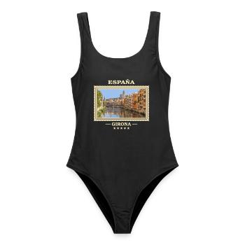 Spanien Girona Vintage Reisemarke - Frauen Badeanzug - Schwarz - Vorne - AI Model Female 172 light (172cm)