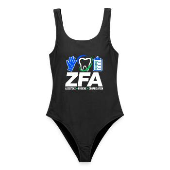 ZFA – Assistenz Hygiene Organisation - Frauen Badeanzug - Schwarz - Vorne - AI Model Female 172 light (172cm)