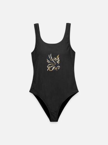 Goldener Phönix Stickerei T-Shirt - Frauen Badeanzug - Schwarz