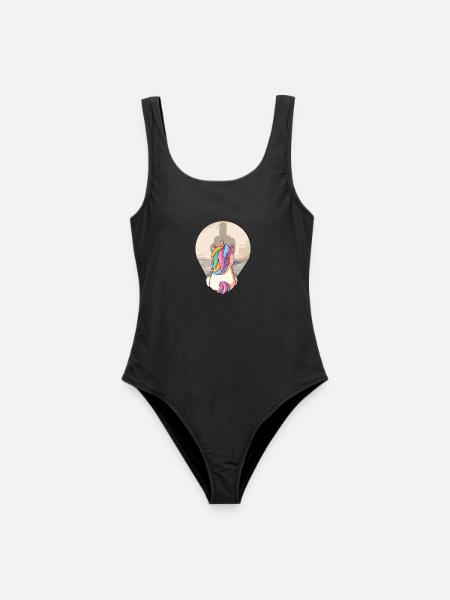 Einhorn Schatten Mittelfinger, Unicorn, Fabelwesen - Frauen Badeanzug - Schwarz