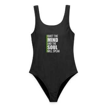 Quiet The Mind And The Soul Will Speak Ruhe Spruch - Women's Swimsuit - black - Front - AI Model Female 172 light (172cm)