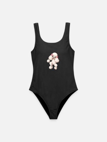 Pudel mit rosa Schleifen Cartoon - Frauen Badeanzug - Schwarz