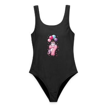 7 ans de fille adorable licorne 7e anniversaire - Maillot de bain femme - noir - Devant - AI Model Female 172 light (172cm)