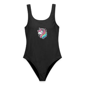 Einhorn Comic Regenbogen Herzen - Frauen Badeanzug - Schwarz - Vorne - AI Model Female 172 light (172cm)