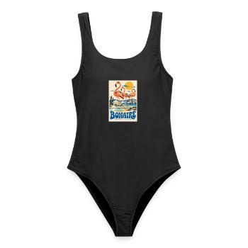 Erleben Sie Bonaire und retro niederländische Karibik-Vibes - Frauen Badeanzug - Schwarz - Vorne - AI Model Female 172 light (172cm)
