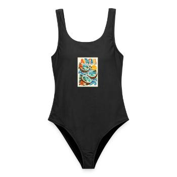Erleben Sie Aitutaki in der Retro-Lagune der Cookinseln - Frauen Badeanzug - Schwarz - Vorne - AI Model Female 172 light (172cm)