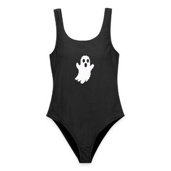 Weißer Geister-Silhouette Print - Frauen Badeanzug - Schwarz - Vorne - AI Model Female 172 light (172cm)