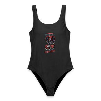 Rot-graues Kobra-Schlagdesign - Frauen Badeanzug - Schwarz - Vorne - AI Model Female 172 light (172cm)